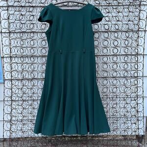Calvin Klein Cap Sleeve A-line Belted Midi Dress Forest Green Christmas Dress 14